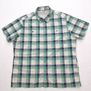 Eddie Bauer Shirt Mens XL Green Plaid Short Sleeve Button Down Vented Outdoor